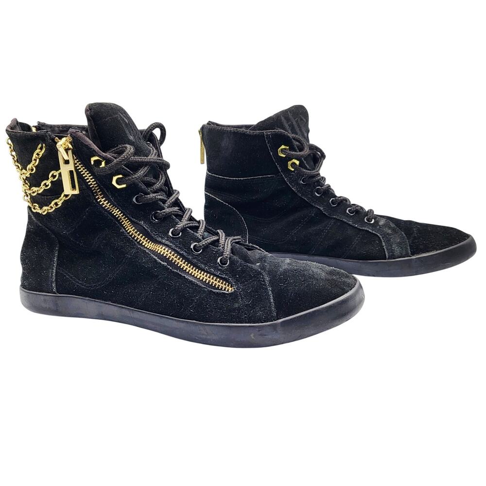 Cute To The Core Black Suede Gold Chain and Zipper Detail Sneaker Women’s 8.5